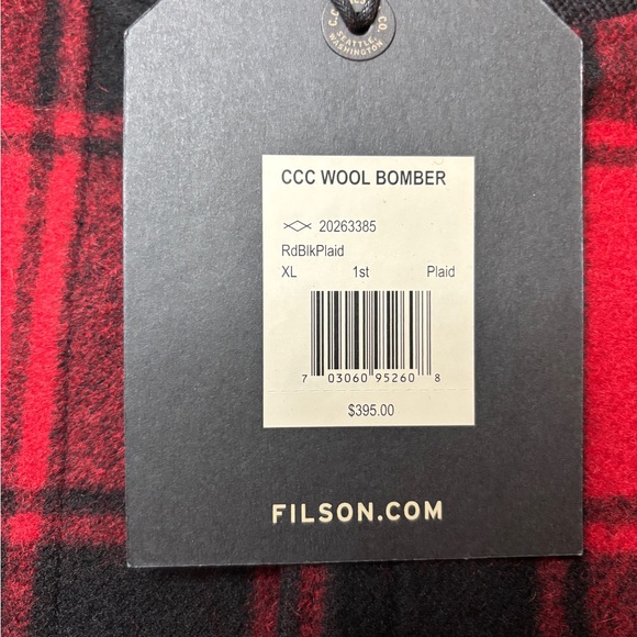 Filson Men’s CCC Wool Bomber Red/Black Buffalo Plaid Jacket Size X-Large NWT - Picture 14 of 15